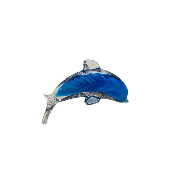 Hand Blown Glass Art Blue Dolphin Paper Weight Figure Figurine - Picture 3 of 5